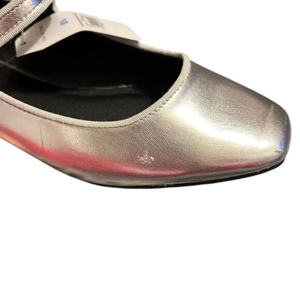 Time‎ And Tru Mary Jane Silver Shoes Womens Size 8 1/2 Gray Flats Memory Foam
